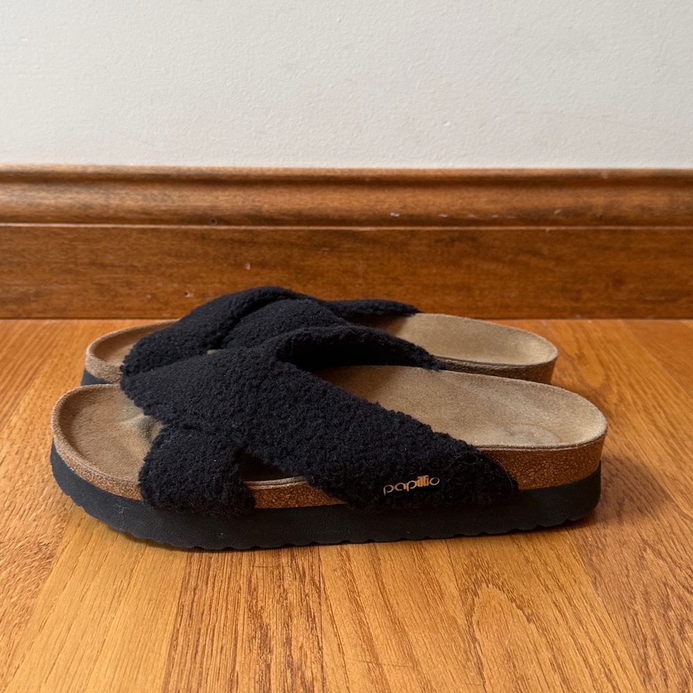 Birkenstock Papillio Shearling Sandals Black EU 39 Ladies 8-8.5 Narrow - Picture 7 of 12